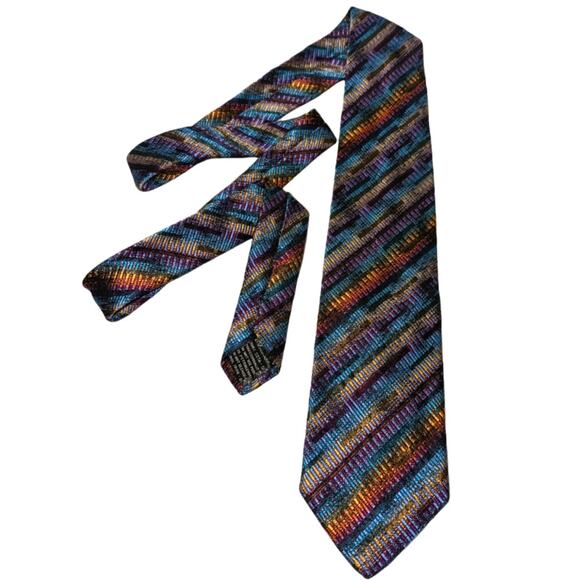 Vintage 80's Missoni Silk Tie Made In Italy Signature Color Patterning - Picture 1 of 9